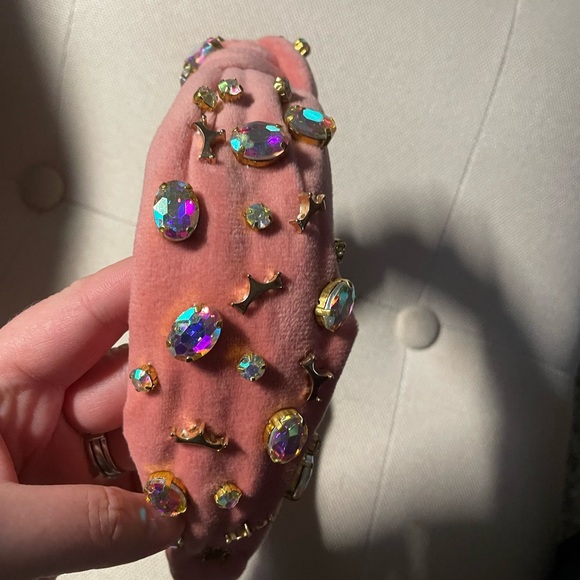 Lele Sadoughi Pink Velvet Headband with Gold and Iridescent Embellishments main image 8